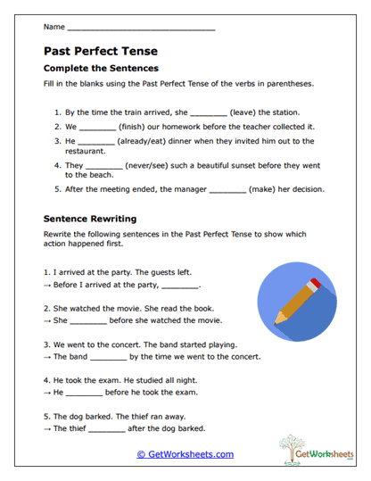 Past Perfect Mastery Worksheet