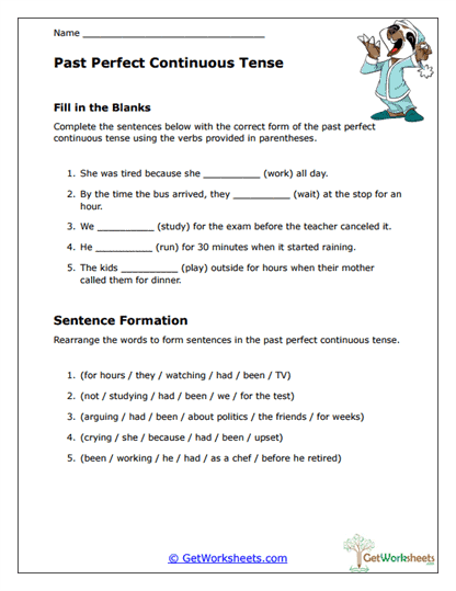 Past Perfect Continuous Review Worksheet