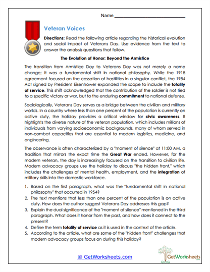 Veteran Voices Worksheet