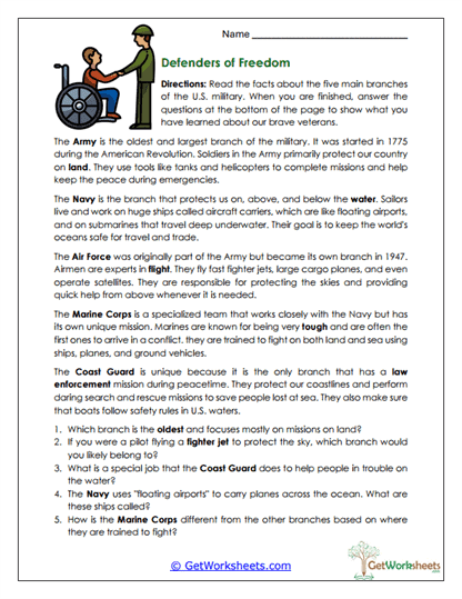 Defenders of Freedom Worksheet