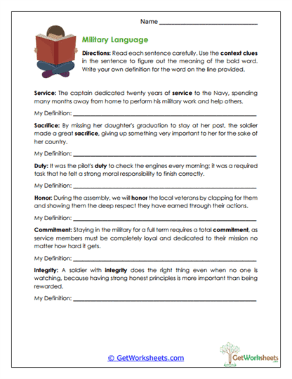 Military Language Worksheet