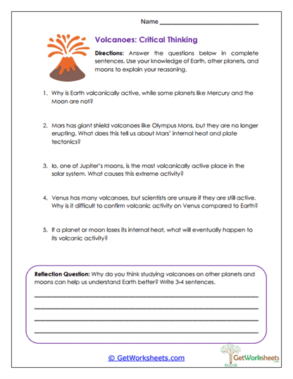 Volcano Critical Thinking Worksheet