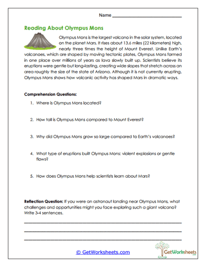 Olympus Mons Worksheet