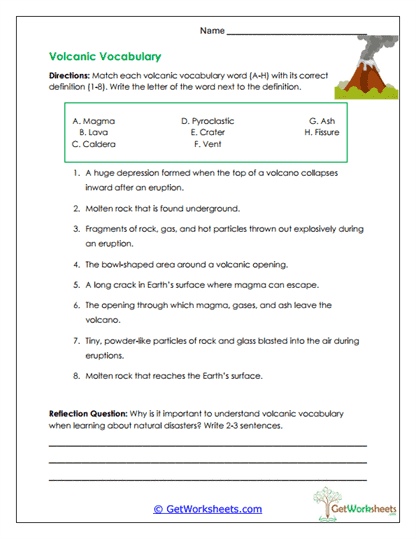Vocabulary Match Worksheet