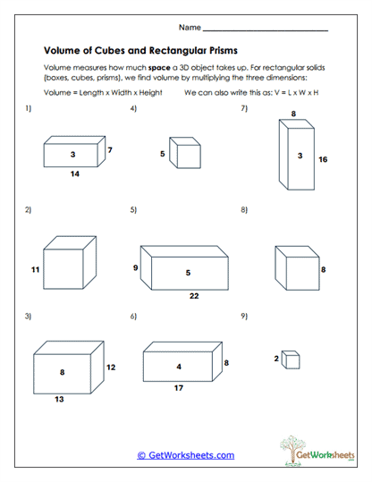 Cubes and Rectangular Prisms Worksheet