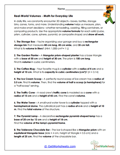 Real-World Volume Applications Worksheet