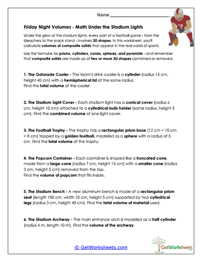Friday Night Volumes Worksheet