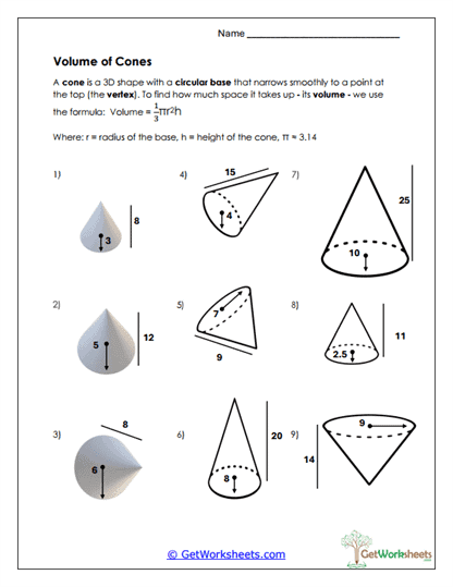 Cones Worksheet