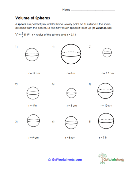 Spheres Worksheet