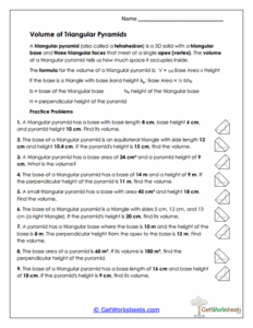 Triangular Pyramids Worksheet - Volume with Fractional Reasoning