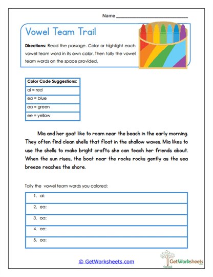 Vowel Team Trail Worksheet