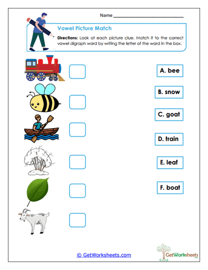 Digraph Picture Match Worksheet