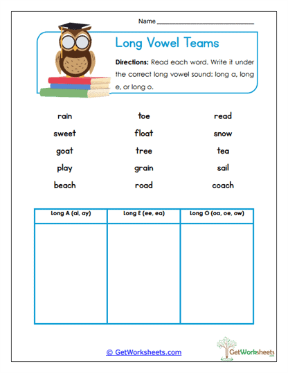 Long Vowel Teams Worksheet