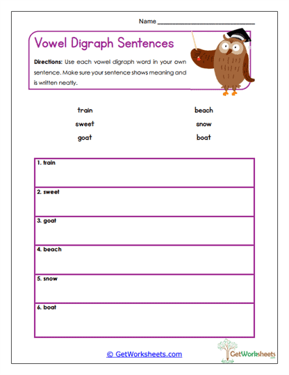 AEIOU Sentences Worksheet