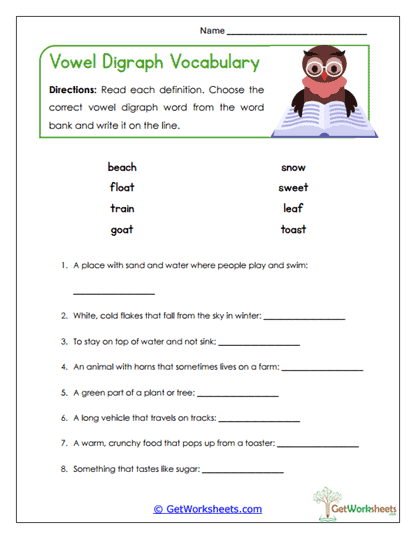 Digraph Vocabulary Worksheet