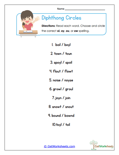 Diph Circles Worksheet