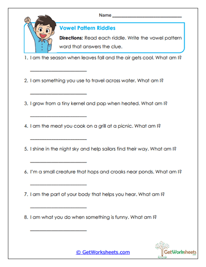 Vowel Pattern Worksheets