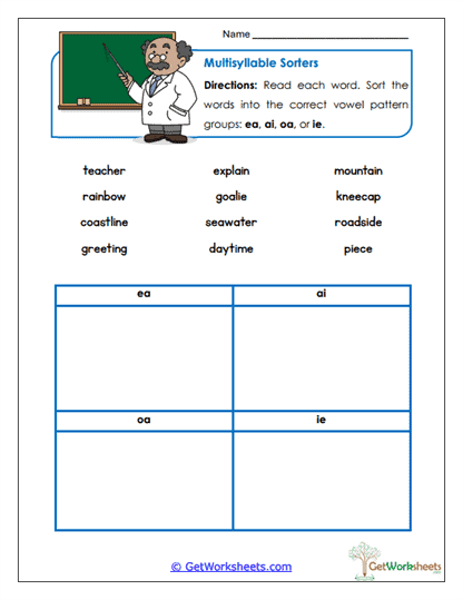 Multisyllable Sorters Worksheet