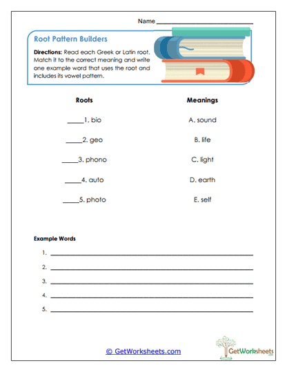Root Pattern Builders Worksheet