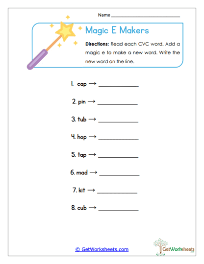 Magic E Makers Worksheet
