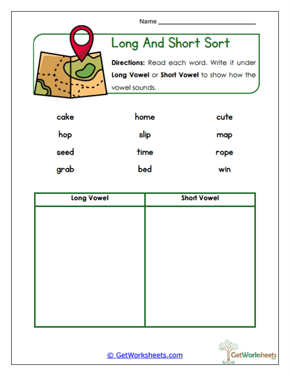 Long and Short Sort Worksheet