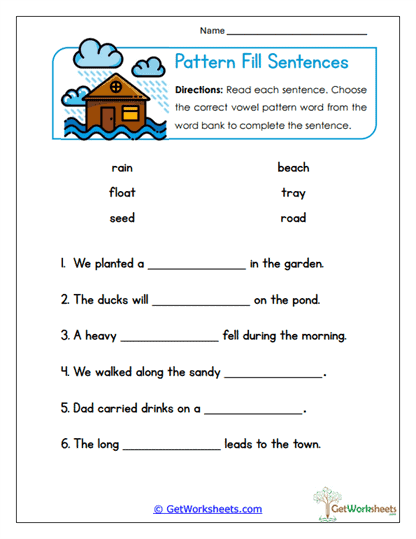 Pattern Fill Sentences Worksheet