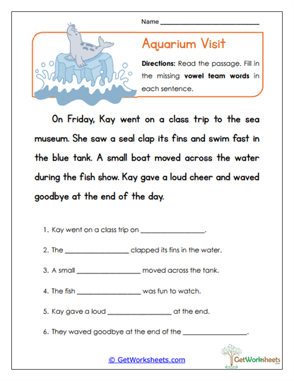 Aquarium Visit Worksheet