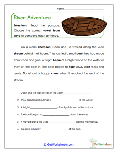 River Adventure Worksheet