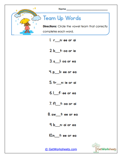 Team Up Words Worksheet