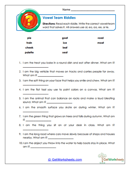 Vowel Riddles Worksheet