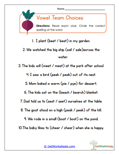 Team Choices Worksheet