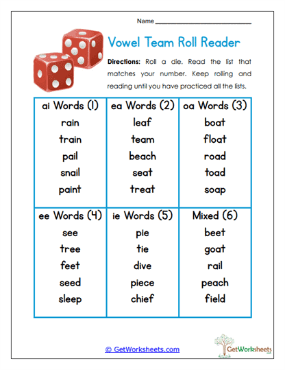 Roll Reader Worksheet