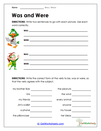 Was vs. Were Worksheets