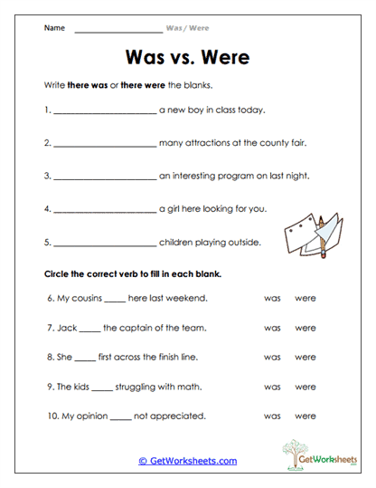 Mixed Was/Were Practice Worksheet