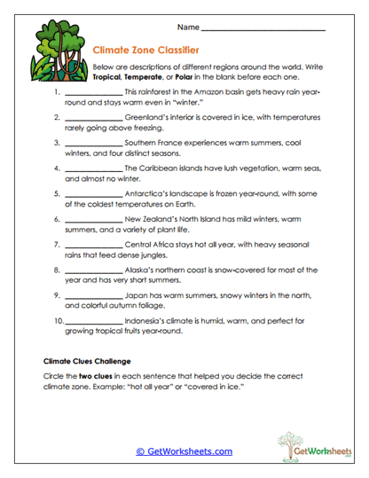 Climate Zone Classifier Worksheet