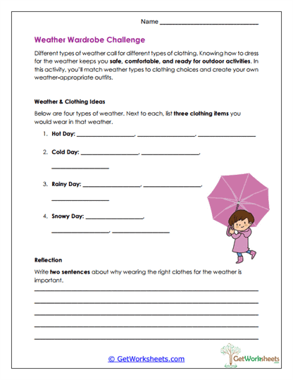 Weather Clothing Selection Worksheet