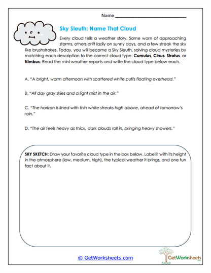 Cloud Identification Activity Worksheet