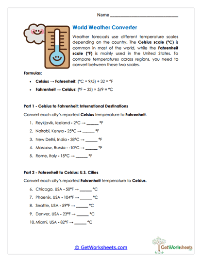 Temperature Conversion Practice Worksheet