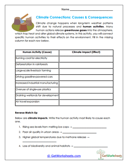 Climate Cause-and-Effect Worksheet