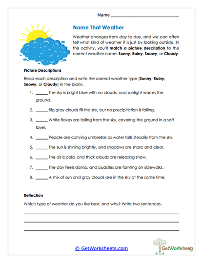 Weather Type Identification Worksheet
