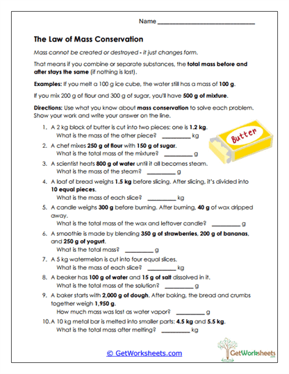 Law of Mass Conservation Worksheet