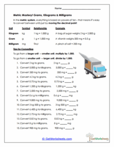 Metric Mastery Worksheet - Converting Units of Mass