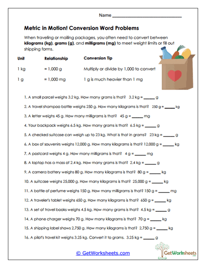 Conversion Word Problems Worksheet