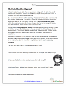 Understanding Artificial Intelligence Worksheet - Intro to AI Concepts