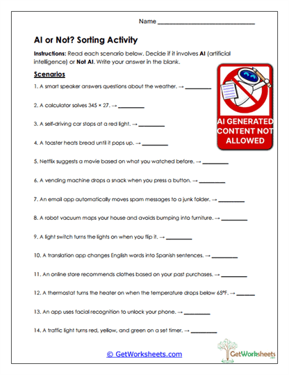 AI Sorting Challenge Worksheet