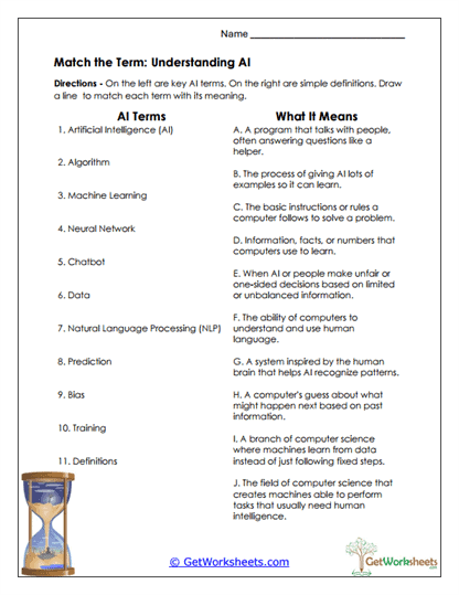 Understanding AI Terms Worksheet