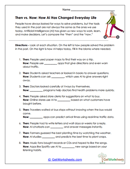 Then and Now Worksheet
