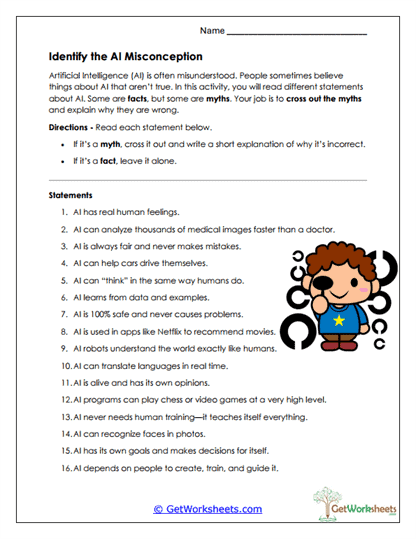 AI Misconceptions Worksheet