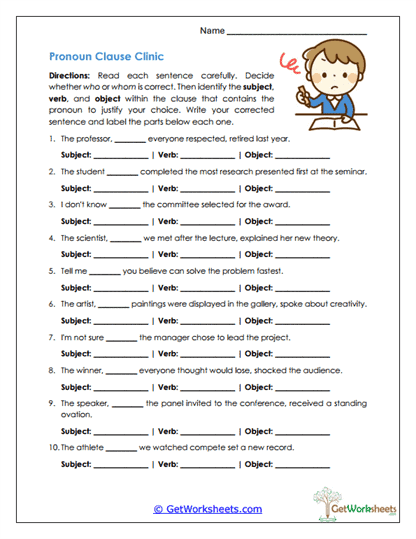 Who vs. Whom Worksheets