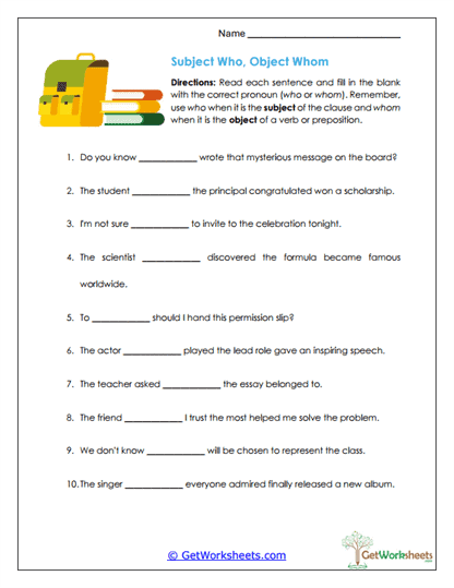 Subject or Object? Worksheet
